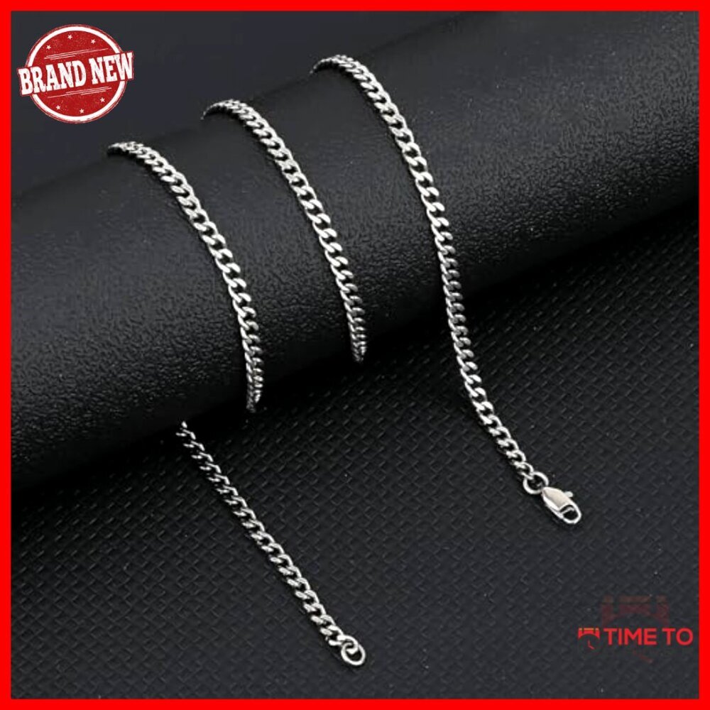 Pure Titanium Cuban Link Chain Necklace 3.5mm 60cm Lobster Clasp - Picture 6 of 7